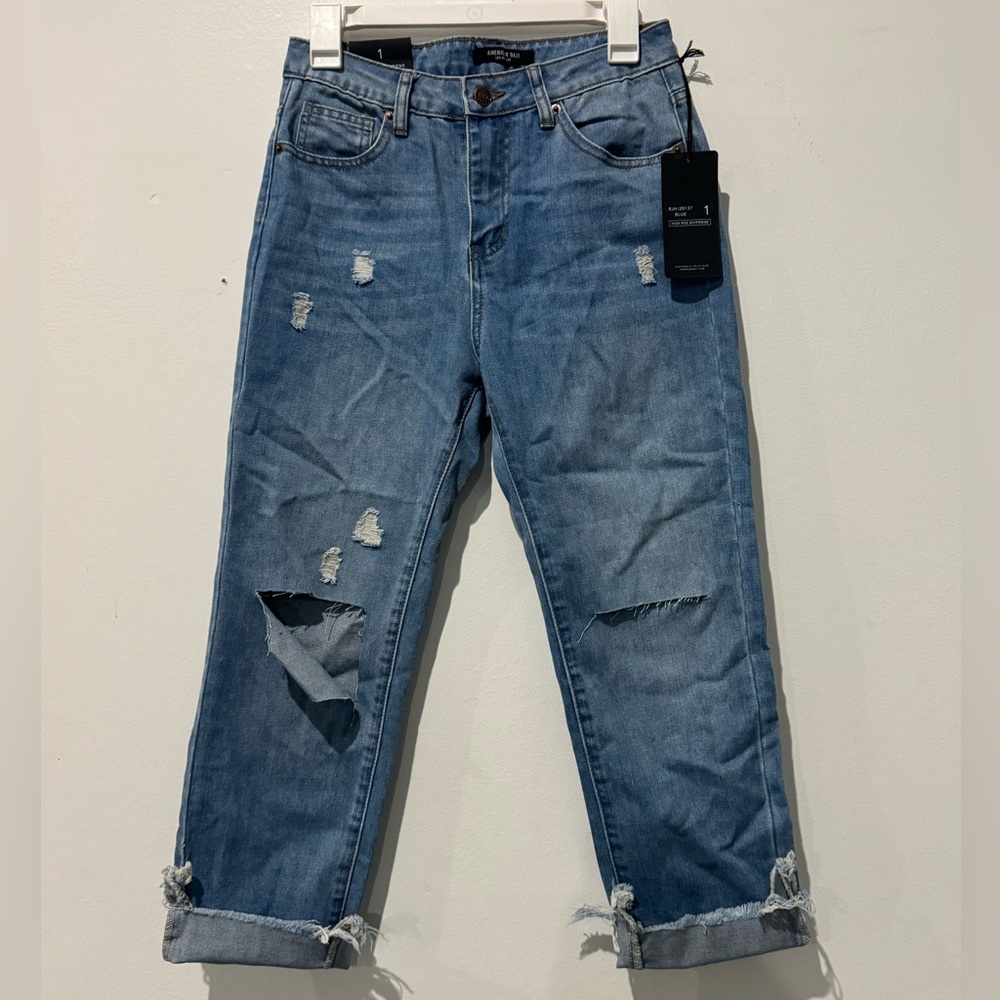New with Tags American Bazi Blue Distressed Boyfriend Jeans